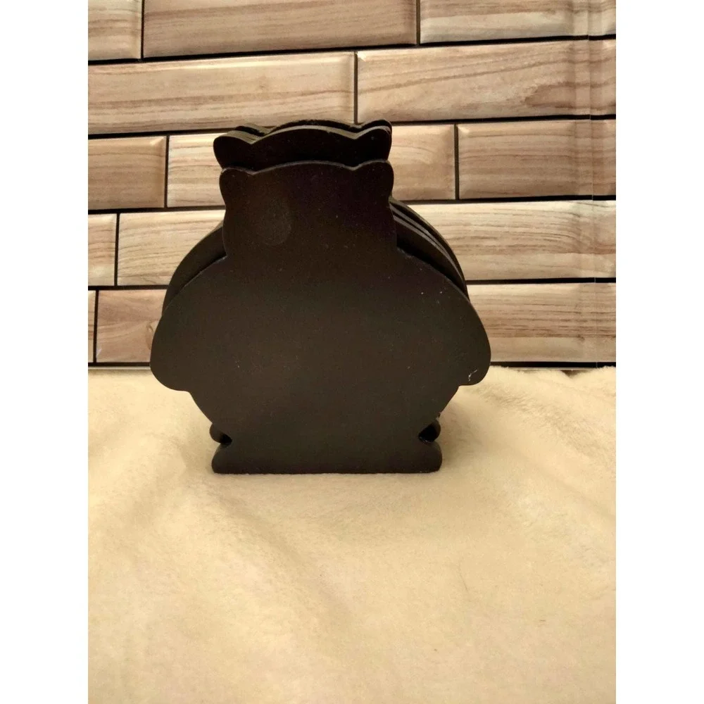 Smiling Cat Wood Coasters- 4 with holder-5